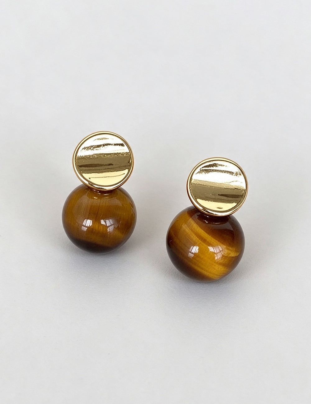 Vintage Natural Tiger Eye Bead Stud Earrings 6W6JER943