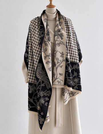 Houndstooth Floral Shawl Wrap Scarf - DippedShop Wholesale - #3011
