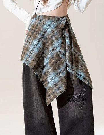 Plaid Tie Side Wrap Skirt - DippedShop Wholesale - #5075