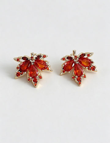 Vintage Red Cubic Zircon Maple Leaf Stud Earrings 6W6JER947