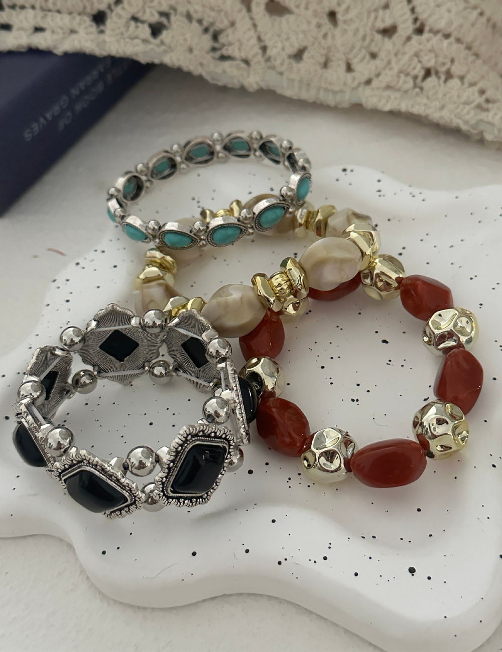 Vintage Irregular Geometric Stone Beaded Bracelet 6W6JBR511
