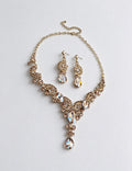 Vintage Gold Plated Rhinestone Hollow Droplet Pendant Necklace 6W6JNC941