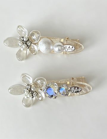 Sweet 3D Crystal Floral Duckbill Hair Clips 6W6HCP1224