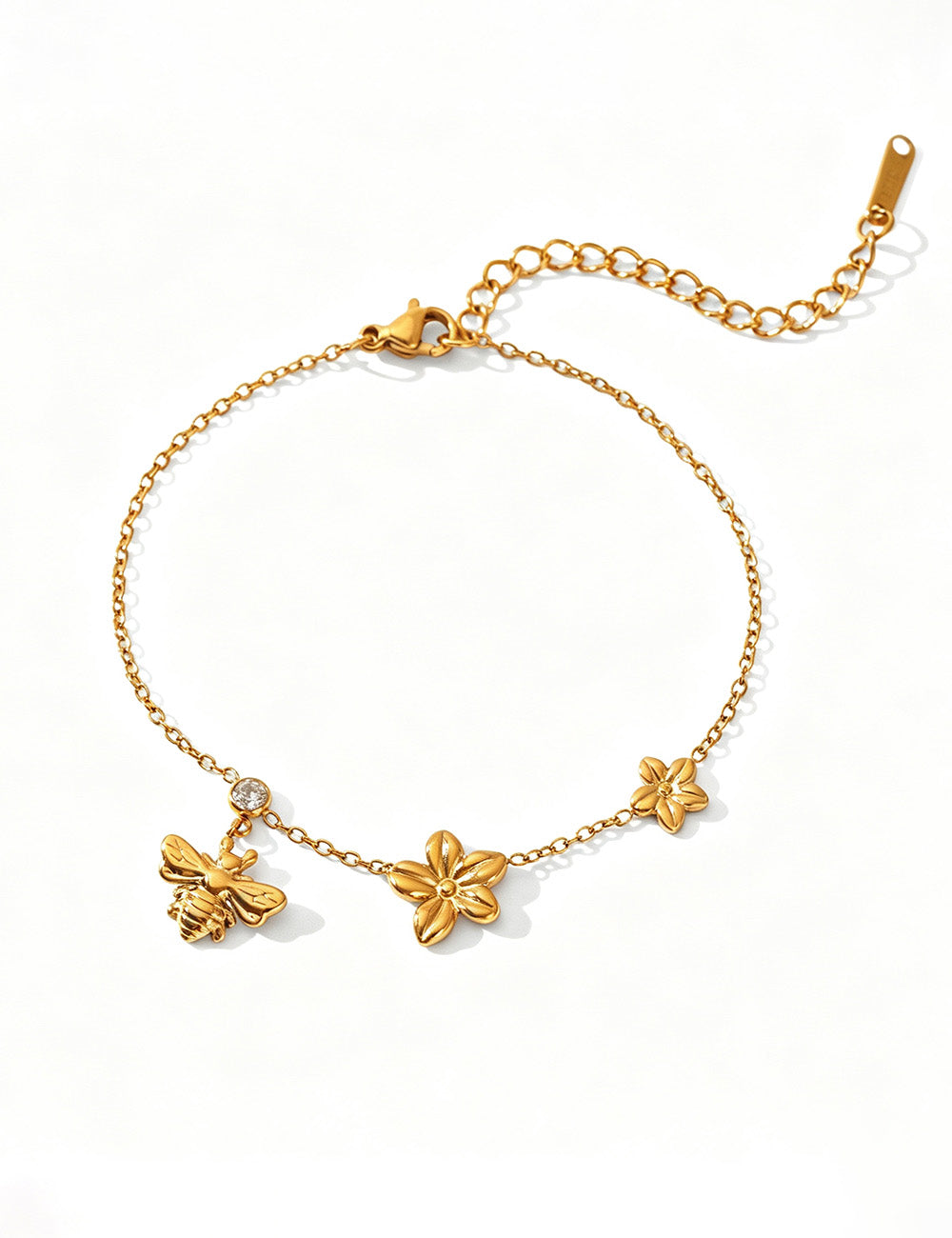 Fashion Gold Plated Rhinestone Flower Chain Bracelet 6W6JBR355