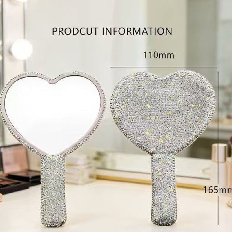 Stylish Heart Shape Rhinestone Handheld Mirror 6C5MR104