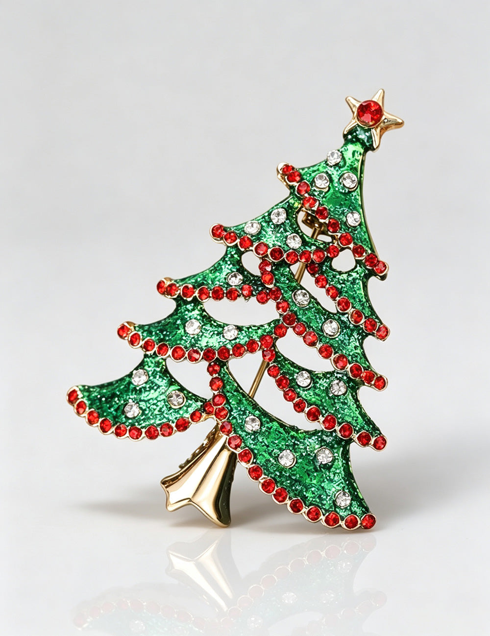 Sparkling Rhinestone Christmas Tree Brooch Pin 6W6JPB59