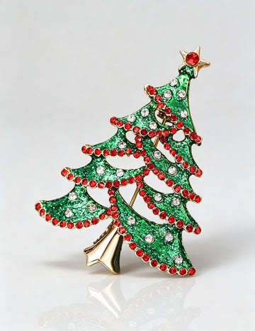 Sparkling Rhinestone Christmas Tree Brooch Pin 6W6JPB59
