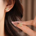 Elegant Gold Plated Cubic Zirconia Flower Stud Earrings 6W6JER725