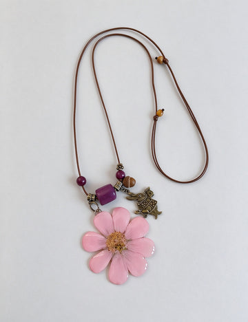 Flower Resin Pendant Necklace - DippedShop Wholesale - #5363