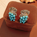 Vintage Turquoise Grape Leaf Stud Earrings 6W6JER836