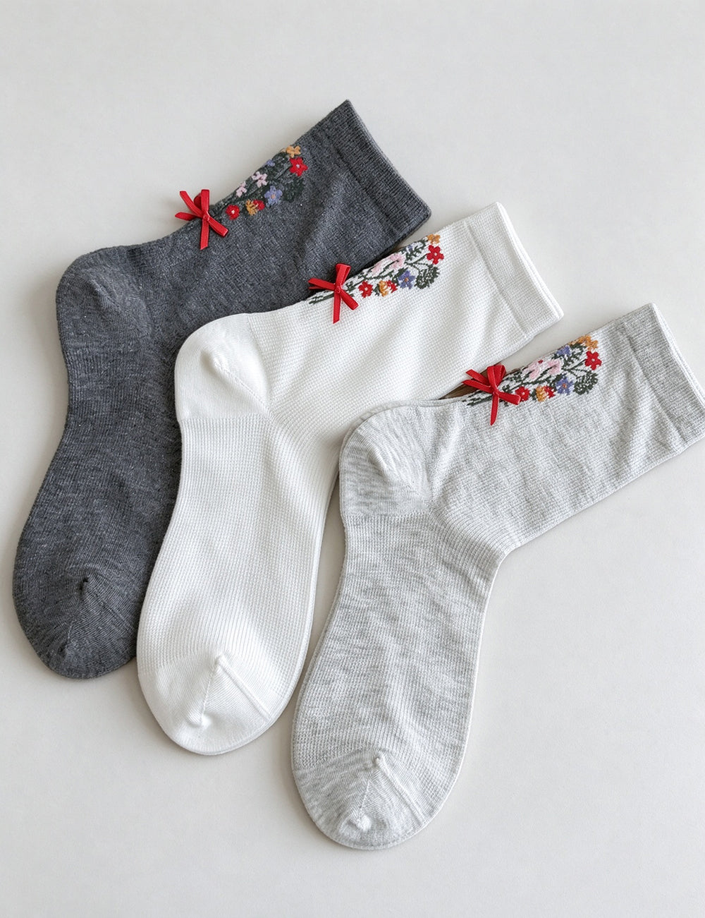Floral Bow Crew Socks - DippedShop Wholesale - #3411