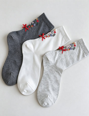 Floral Bow Crew Socks - DippedShop Wholesale - #3411