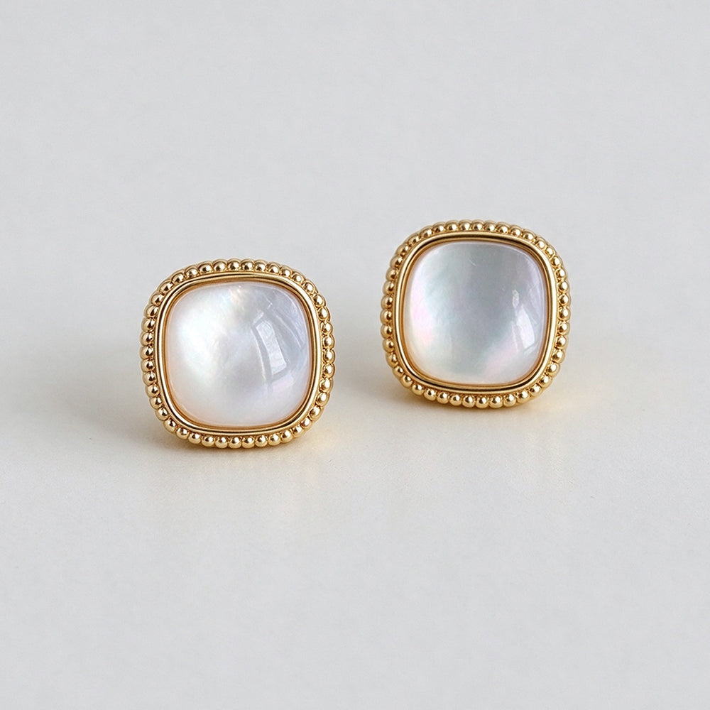 Minimalist Square Shell Gold Plated Stud Earrings 6W6JER948