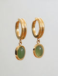 French Green Oval Gemstone Huggie Hoop Earrings 6W6JER913