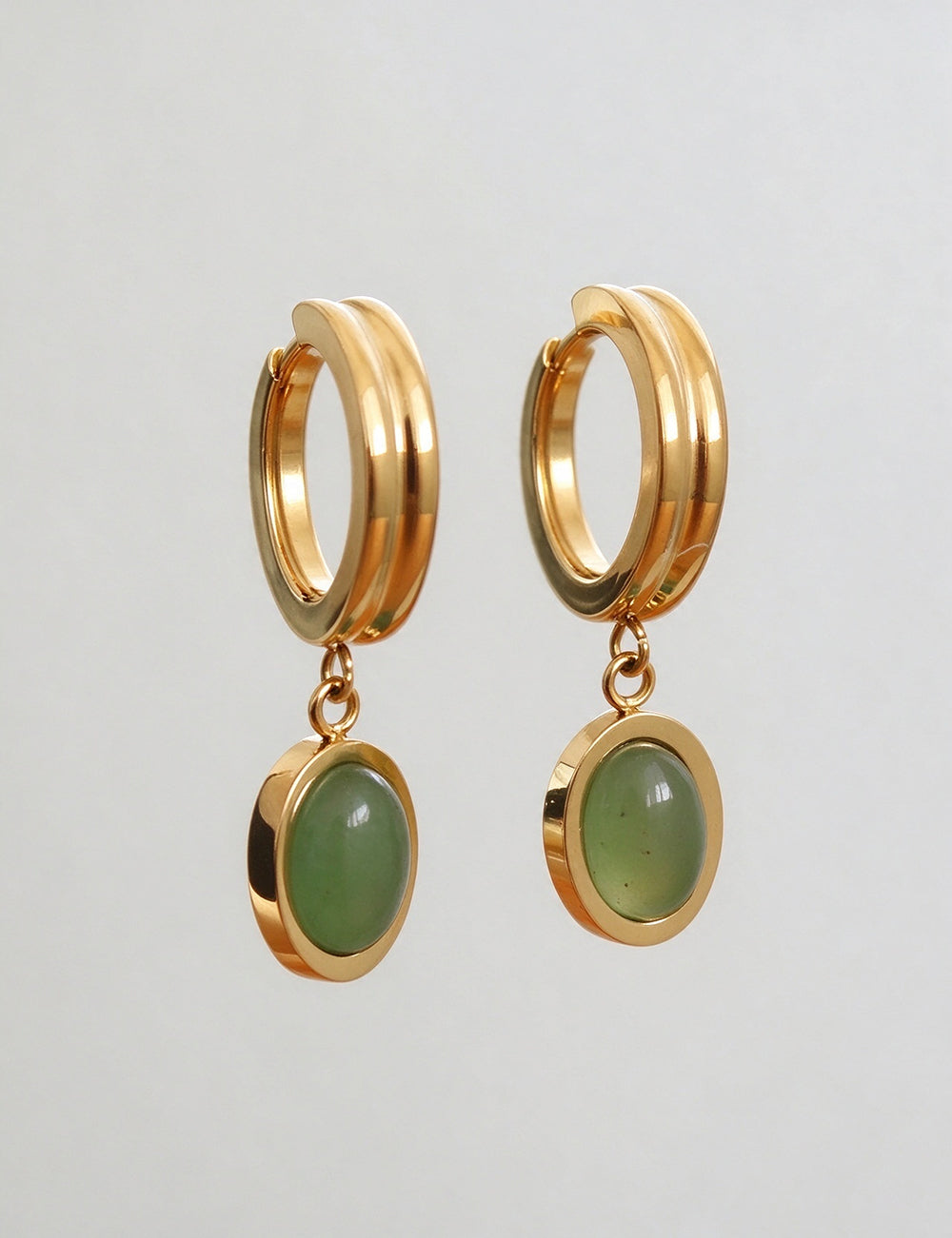 French Green Oval Gemstone Huggie Hoop Earrings 6W6JER913