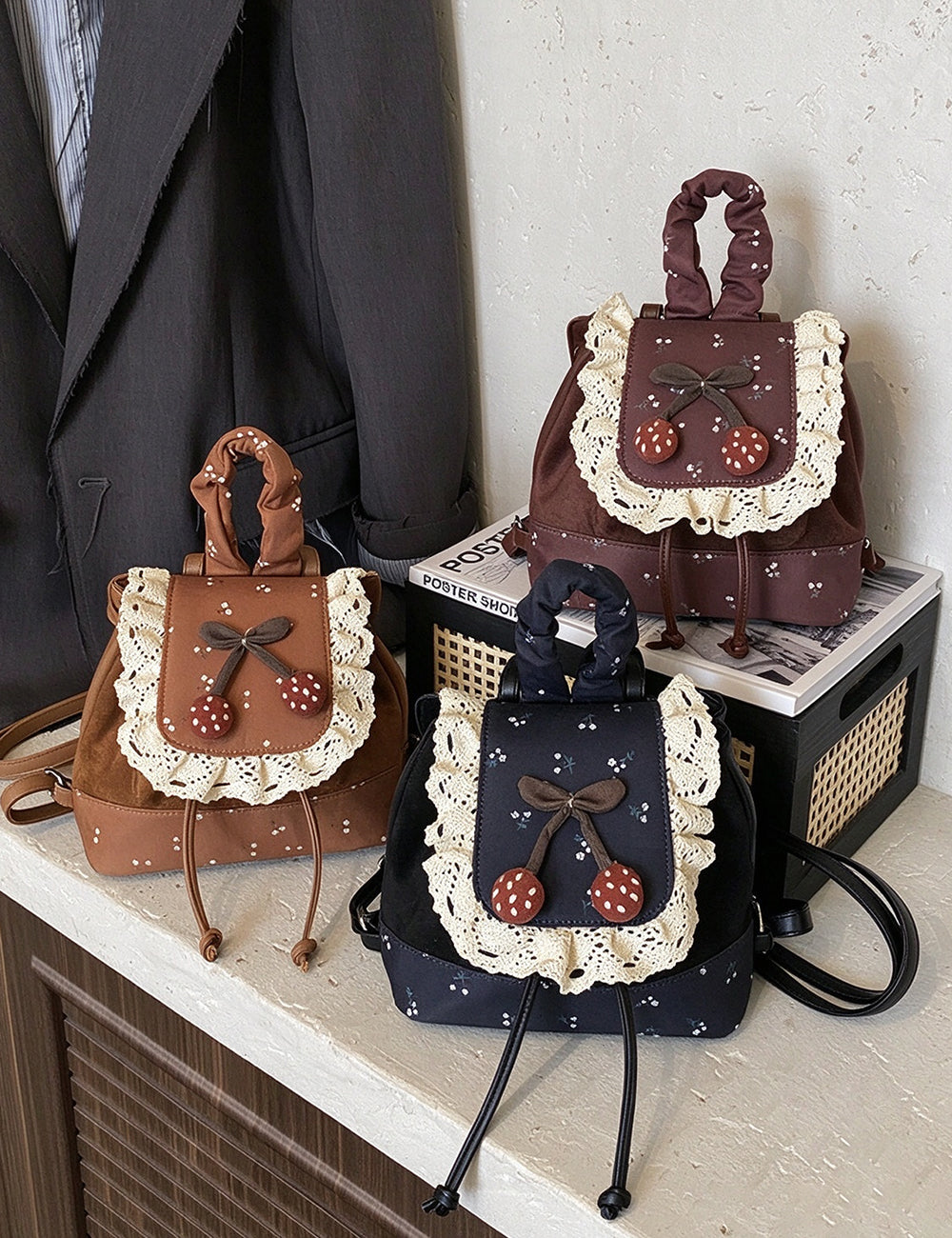 Cute Cartoon Bow Knot Lace Trim Mini Backpack 6W10BBG2510