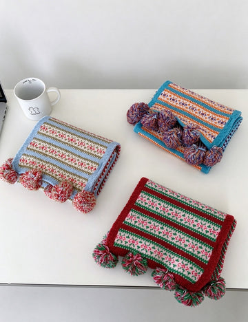 Fair Isle Pompom Knit Scarf - DippedShop Wholesale - #5331