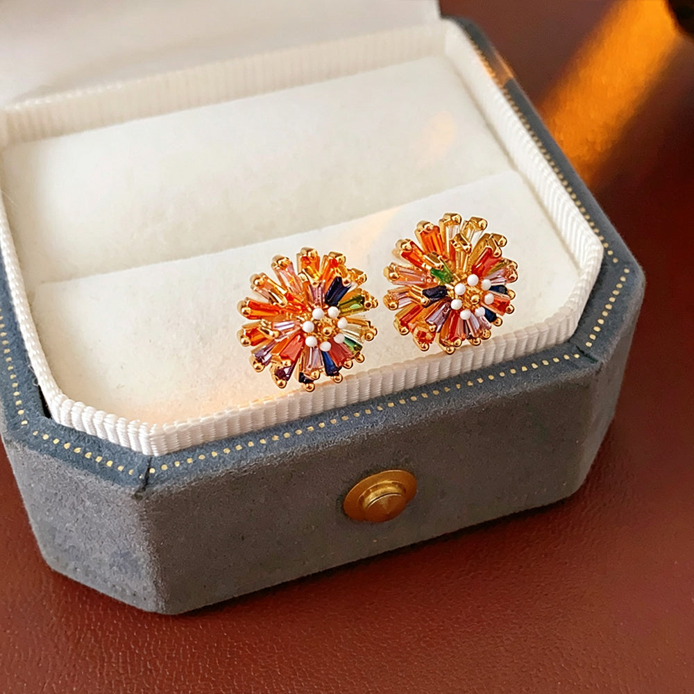 Multi-Color Zircon Flower Earrings 6W6JER784