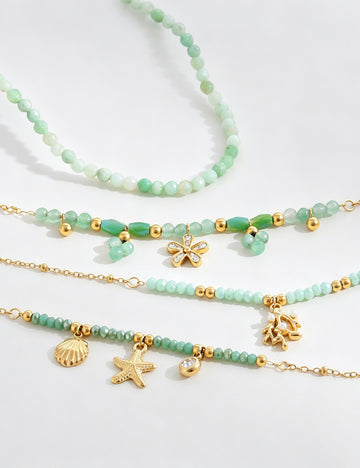 Fresh Starfish Shell Pendnat Beaded Chain Bracelets 6W6JBR496