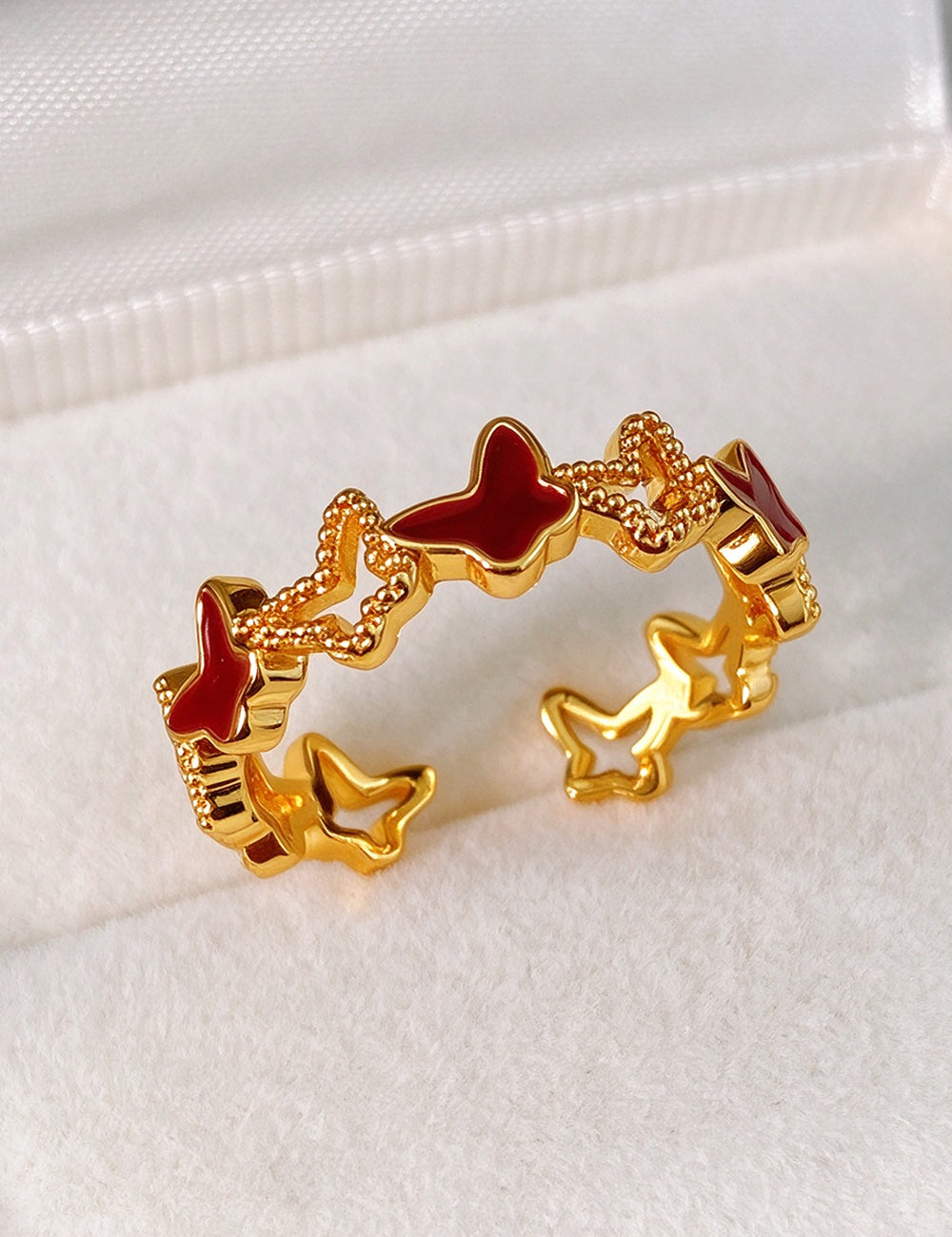Minimalist Gold Plated Butterfly Enamel Open Ring 6W6JRG368