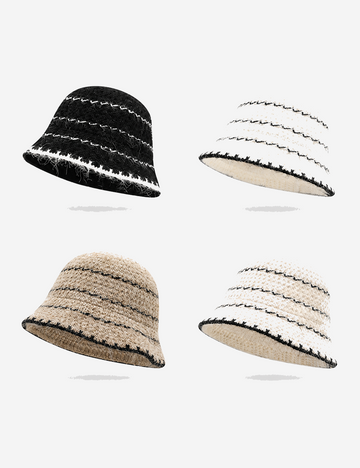 Stylish Color Block Angora Knit Bucket Hat 6W6HAT682