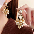 Gold Pearl Cluster Tassel Drop Earrings 6W6JER792