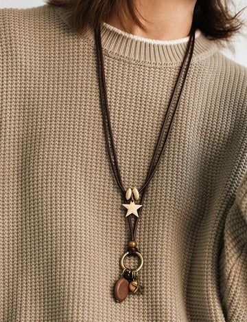 Layered Wooden Star Necklace - DippedShop Wholesale - #8035