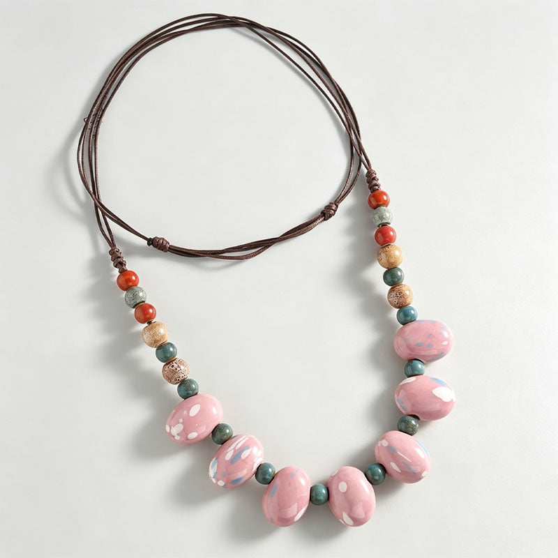 Multi-Color Irregular Beaded Braided Necklace 6W6JNC422