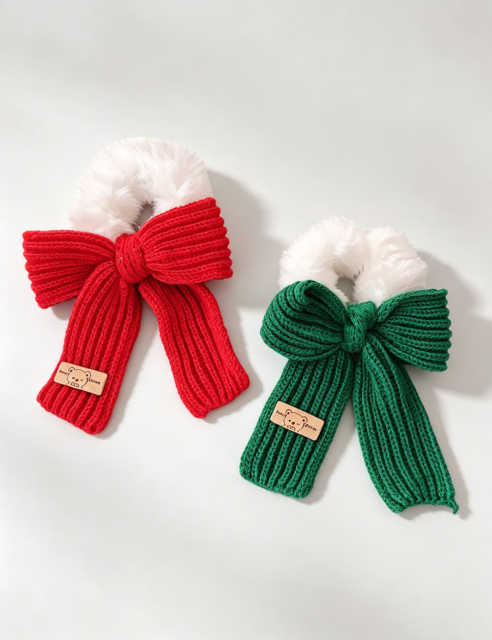 Christmas Knitted Plush Bow Holiday Hair Scrunchie 6W6HSR435