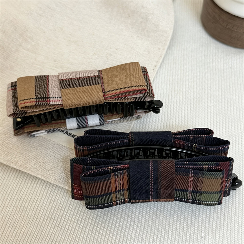 Vintage Bowknot Plaid Banana Hair Claw 6W6HCP1622