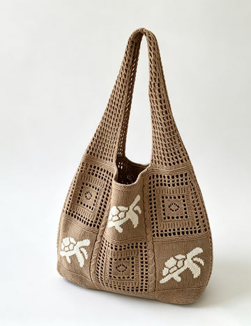 Retro Jacquard Hollow Out Knit Shoulder Bag 6W10BBG1761