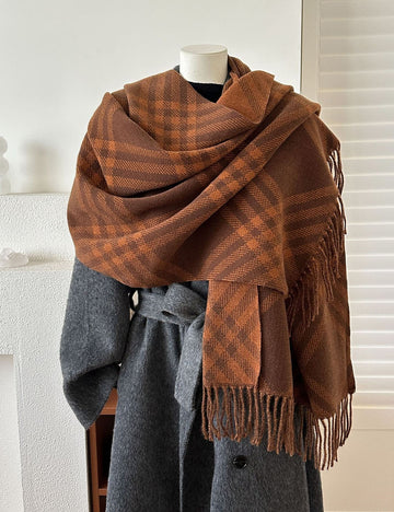 Vintage Plaid Cashmere-Feel Shawl Wrap Scarf 6W6NSC90