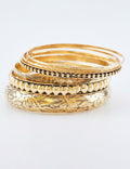 Chunky Embossed Gold Plated Multi-Layer Bracelet Set 6W6JBR618