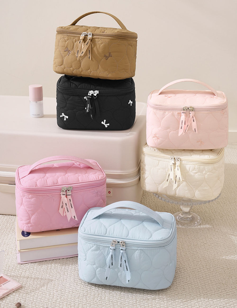 Simple Solid Color Quilt Shell Cosmetic Bag 6S5CO121