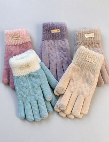 Fuzzy Plush Knit Gloves - DippedShop Wholesale - #6227
