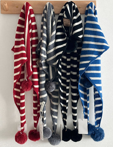 Cute Pom Striped Triangle Shawl Knit Scarf 6W6NSC98