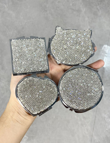Cute Cat Shape Rhinestone Portable Foldable Mirror 6C5MR106