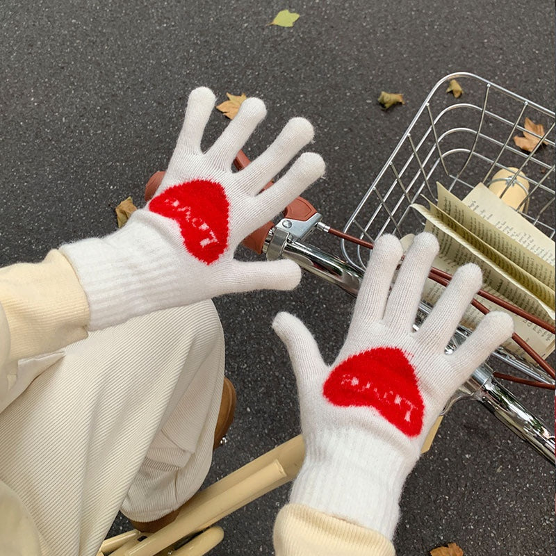 Sweet Heart Pattern Touch Screen Thicken Gloves 6W6GLO82