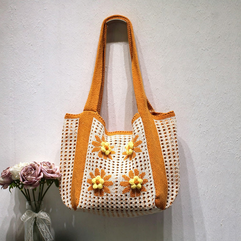 Casual Hand-Crochet Hollow Flower Tote Bag 6W10BBG1776