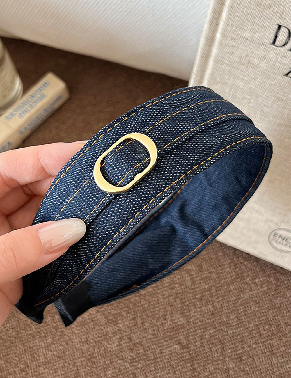 Vintage Metal Buckle Wide Denim Headband 6W6HBD279