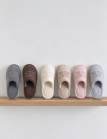Simple Letter Embroidery Plush Non-Slip Warm Slippers 6W8FSP286