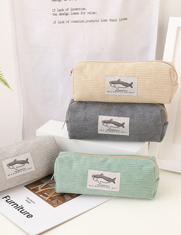 Cute Shark Pattern Lightweight Coduroy Pencil Case 6S10BOB1048