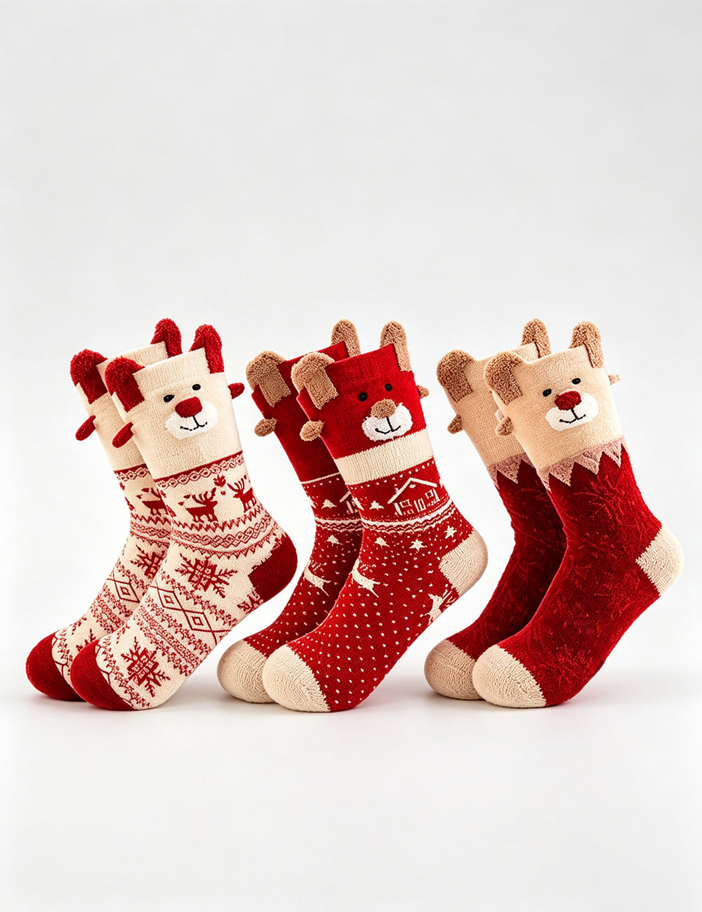 3D Animal Ear Cute Christmas Red Socks 6W8FSO897