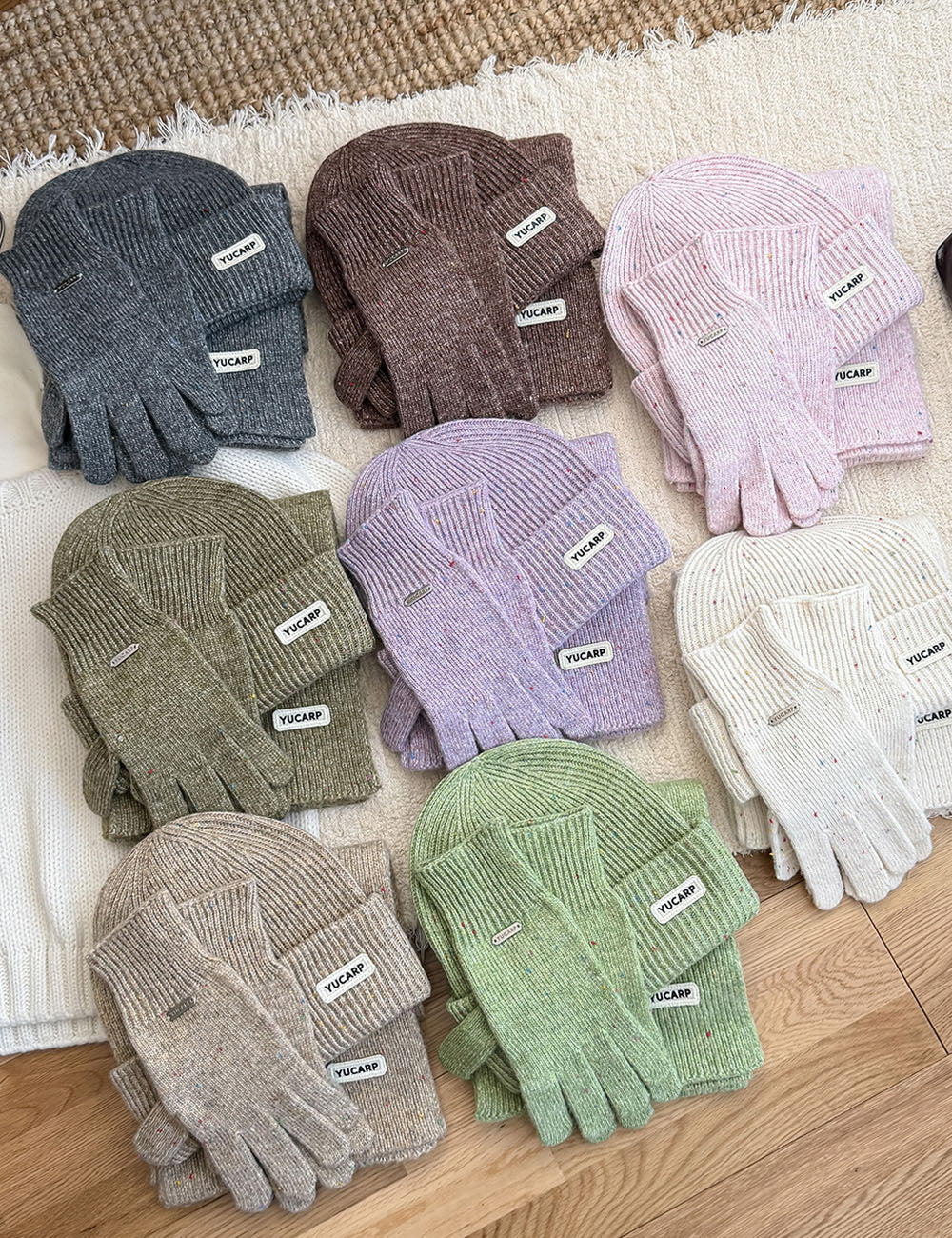 3-Piece Solid Color Knit Scarf Beanie Gloves Set 6W6NSC99