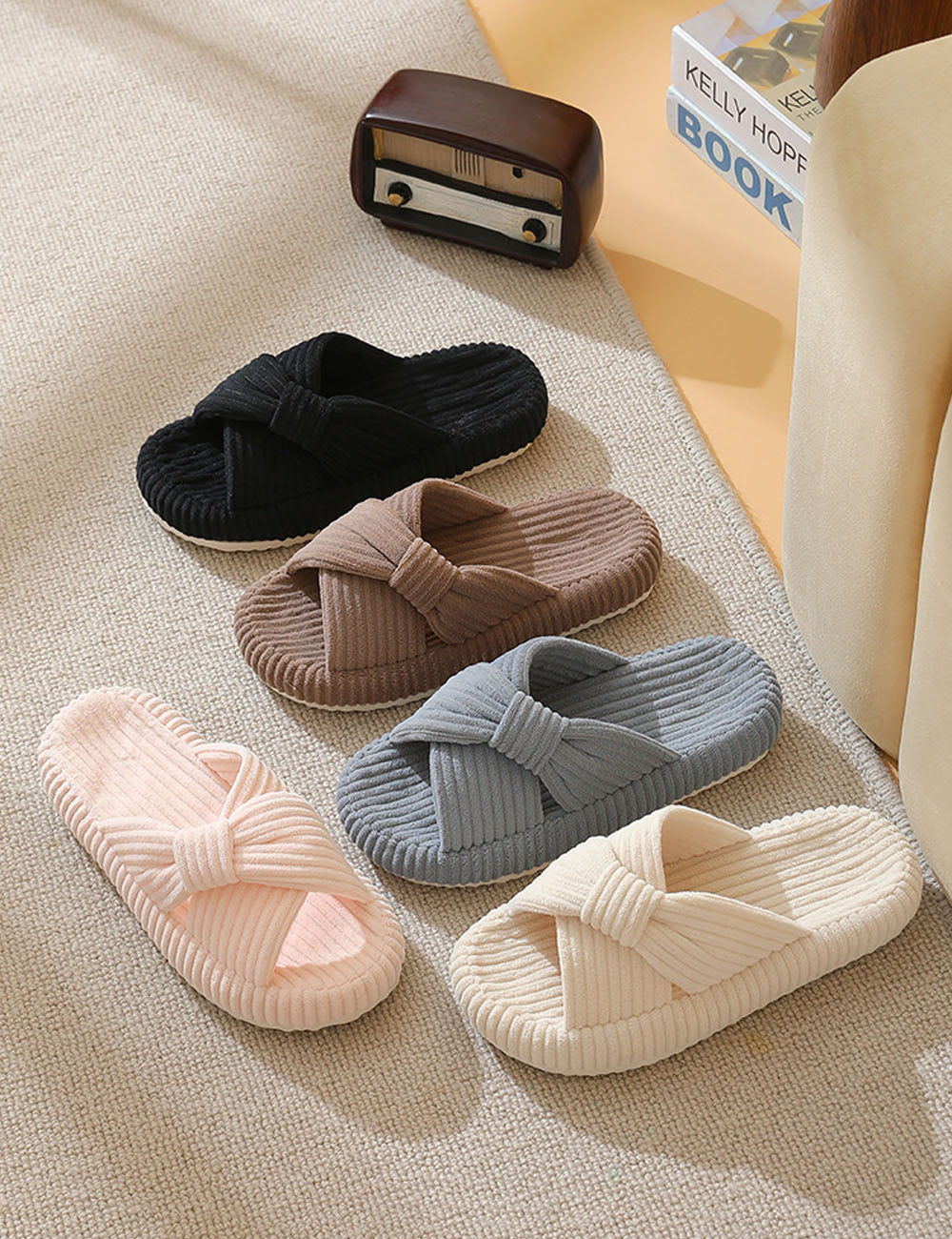 Corduroy Cross-Band Slippers - DippedShop Wholesale - #4467