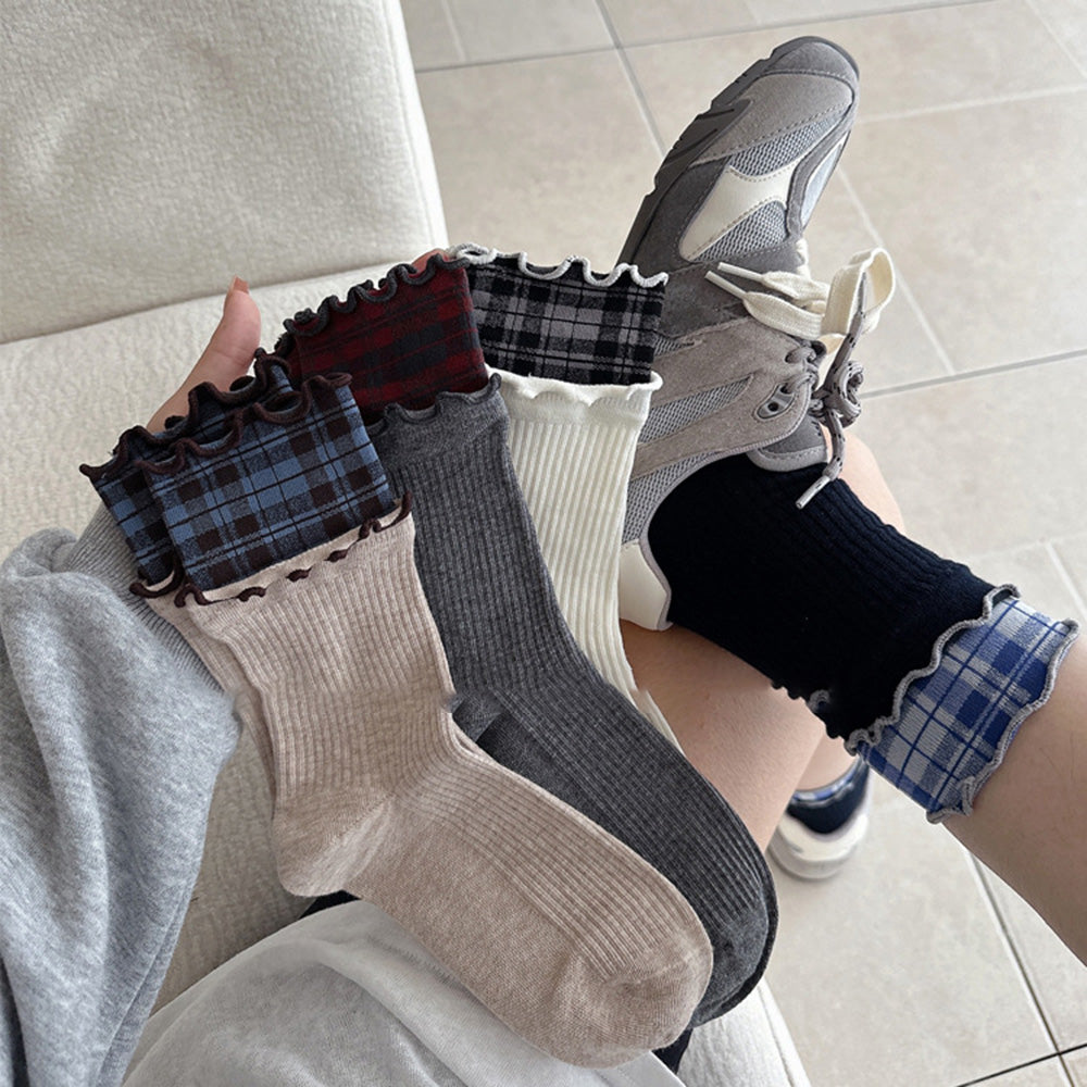 Ruffled Cuff Crew Socks - DippedShop Wholesale - #9219