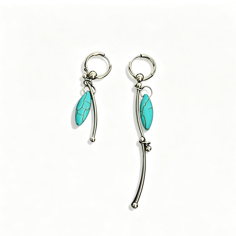 Vintage Asymmetrical Turquoise Teardrop Hoop Earrings 6W6JER606