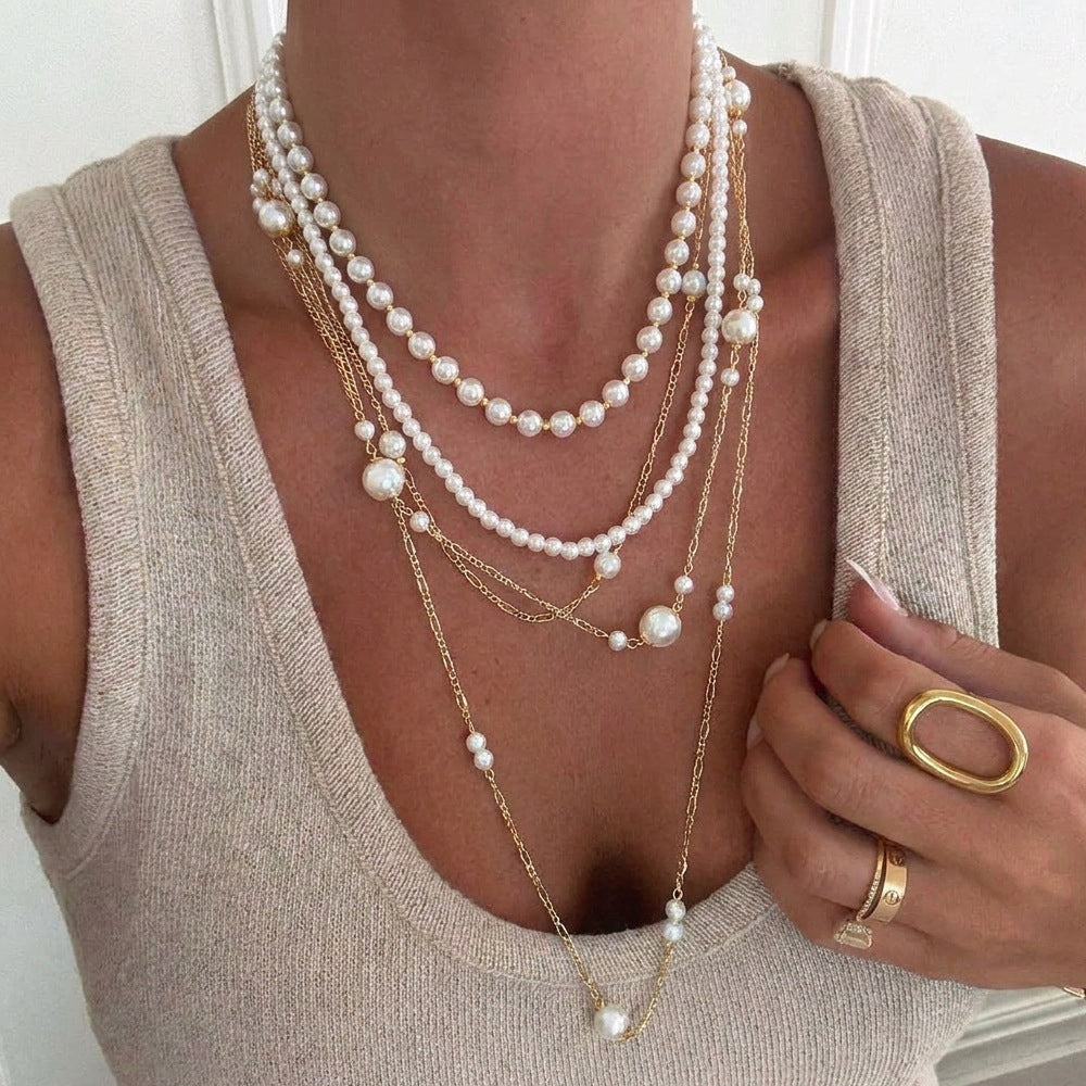 Multi-Layer Pearl Long Necklace - DippedShop Wholesale - #3459