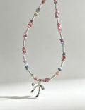 Colorful Crystal Bowknot Pendant Beaded Necklace 6W6JNC443