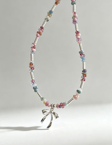 Colorful Crystal Bowknot Pendant Beaded Necklace 6W6JNC443